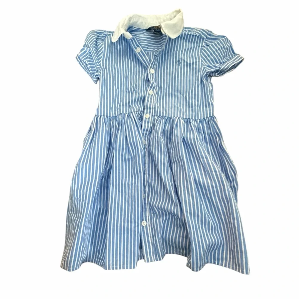 Polo Ralph Lauren Girls Blue & White Striped Shirt Dress | Size 5 | EUC - Picture 1 of 9